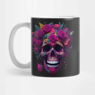 Funny Sugar Candy Skull With Flowers Mug